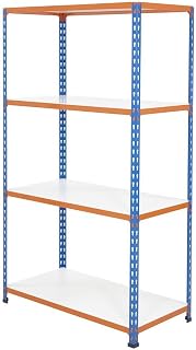 BiGDUG Garage Shelving Units 4 Tier 1600m Blue & Orange Racking (1600h x 1220w x 455d mm)