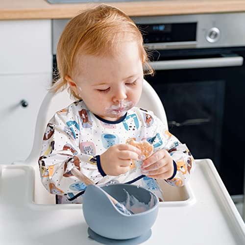 3 Pcs Long Sleeved Bib Set | Baby Waterproof Bibs With Pocket Bundle | Toddler Bib With Sleeves And Crumb Catcher | Stain And Odor Resistance Play Smock Apron - Pack Of 3 | 6-24 Months #TOP6