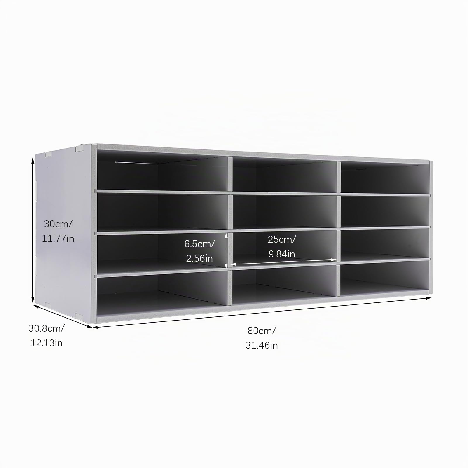 12 Fächer Briefablage, Büro Dokumenten Organizer aus PVC, Freistehend Schreibtisch Organizer, Schreibtischablage, Aktenablage, Zeitschriftenhalter, Gestuftes Regal, 80 * 30.8 * 30cm (Weiß)
