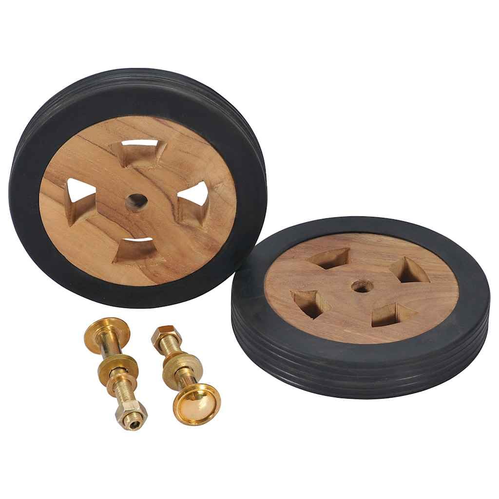 Ruote di ricambio per lettino prendisole, in legno di teak massiccio, diametro 16 cm, con pneumatici in gomma, 2 pezzi, con accessori di montaggio, per mobili da giardino, terrazza, balcone e