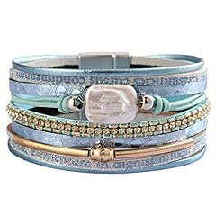 multi strands leather bracelet-BLUE