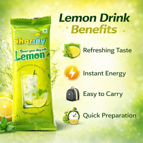 Image of Ahuja Mart Instant Lemon Drink Powder Sachets | Refreshing Lemon Flavor | Energy Drink Mix | Easy to Prepare | Travel Friendly | Value Pack (10 Sachets)