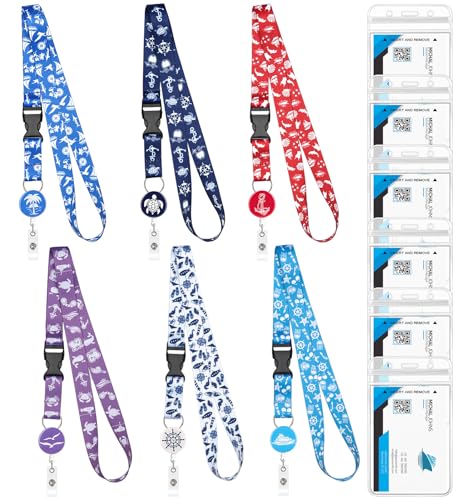 ROADPLUM Retractable Cruise Lanyards with ID Badge Reel Holder, 6 Styles Sea-Themes Lanyards for Cruise Ship Cards Keys, Waterproof Cruise Essentials & Must Have Accessories