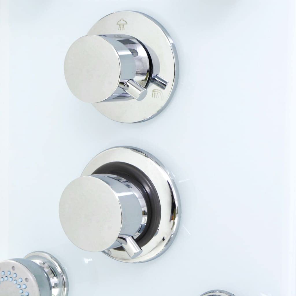 Pannello doccia in vetro bianco, 25 x 44,6 x 130 cm, con doccia a pioggia, doccetta e 6 getti massaggianti, sistema doccia con dettagli cromati