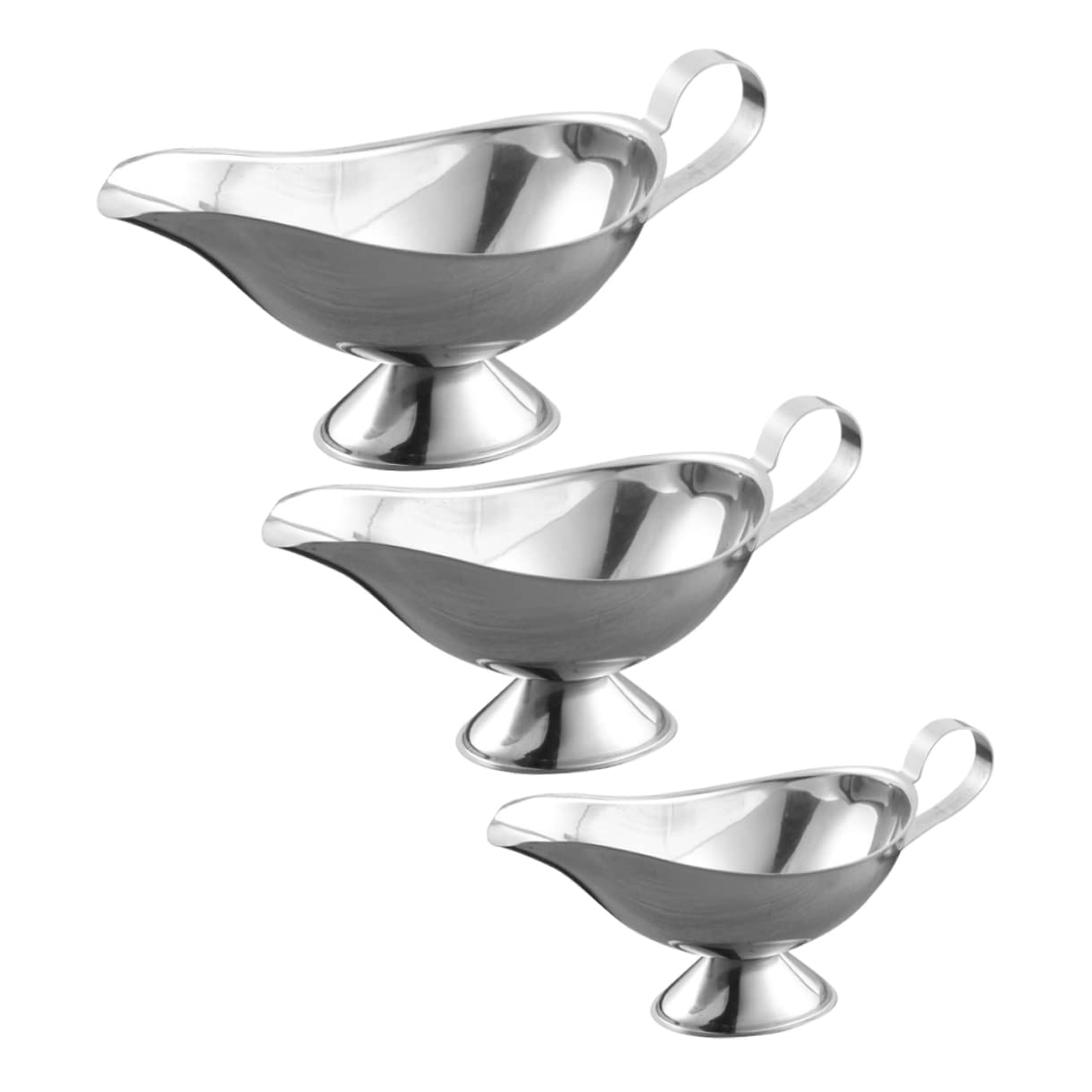 OFFSCH Stainless Steel Sauce Boat Handle 3-pc Gravy Salad Dressing Set for Restaurants