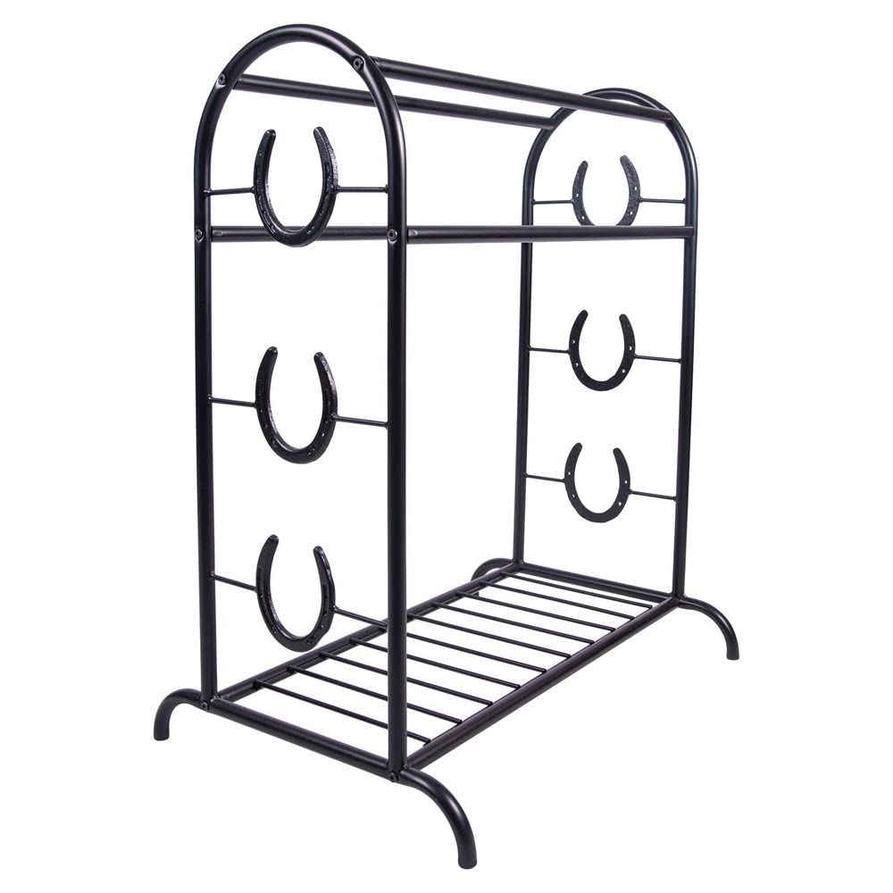 EASY-UP Horseshoe Trophy Saddle Stand | Decorative Horseshoe Motif | Ideal for Trophy Saddle Display | Includes Metal Rack for Additional Storage | Easy Assembly