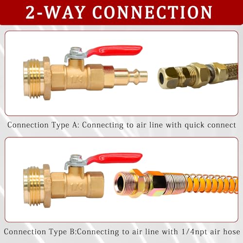 Image of Winterize Blowout Adapter with 1 /4 inch Quick Connect Plug and 3 /4 inch Garden Water Hose Threading Brass Winterize Quick Adapter with Ball Valve for RV Boat Camper Trailer Sprinkler Irrigation
