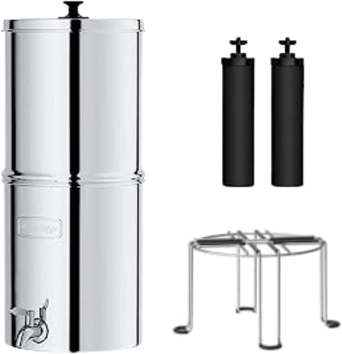 Waterdrop Gravity-fed Water Filter System, Reduces Lead and up to 99% of Chlorine, NSF/ANSI 42&372 Standard, with 2 Black Carbon Filters and Metal Spigot,and Stainless Steel Stand