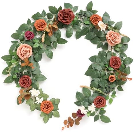 Ling's moment 5FT Terracotta Artificial Flower Garland Rose Eucal...