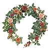 Lings Moment 5FT Terracotta Artificial Flower Garland Rose Eucalyptus Leaves Fall Floral Garland Burnt Orange Arch Flowers Vine for Wedding Party Backdrop Decor Mantel Table Centerpieces Decorations