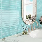 ReWallpaper Teal Subway Tile Peel and Stick Backsplash Blue Green Backsplash Tiles for Kitchen Wall 12x12 inch Removable Glossy Marble Look Back Splash Stick on Tiles for Bathroom Laundry Room 3-Sheet
