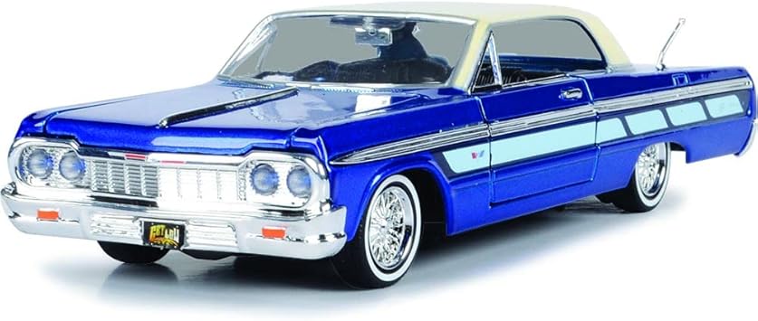 1964 Chevrolet Impala Lowrider Hard Top Candy Blue Metallic with Cream Top Get Low Series 1/24 Diecast Model Car by Motormax