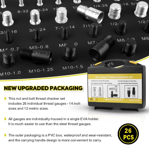 Nut And Bolt Thread Checker (Inch & Metric) Nut And Bolt Size Gauge- 14 Inch & 12 Metric New Individually Assembled Thread Gauge Suitable For Detecting Fixed Bolts Or Threaded Holes In Enclosed Areas #TOP2