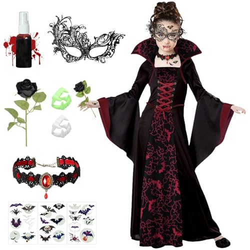 Meemion Disfraces Vampiros Niña,Disfraz Vampiro Niña,Disfraz Bruja Reina Vampiresa,Vampiresa Halloween,Vampira Accesorios para Halloween Carnaval (Negro 120)