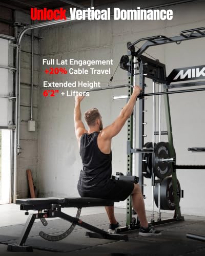 Image of Mikolo M4 2.0 Smith Machine, 2200lbs Squat Rack with LAT-Pull Down System & Cable Crossover Machine, Training Equipment with Leg Hold-Down Attachment