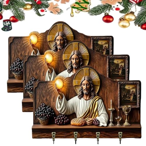 Llavero de pared sagrado de Nuestra Señora de Guadalupe, 2D plano de madera, tema de comunión de Jesús, soporte de pared religioso cristiano para decoración del hogar, organizador multifuncional con