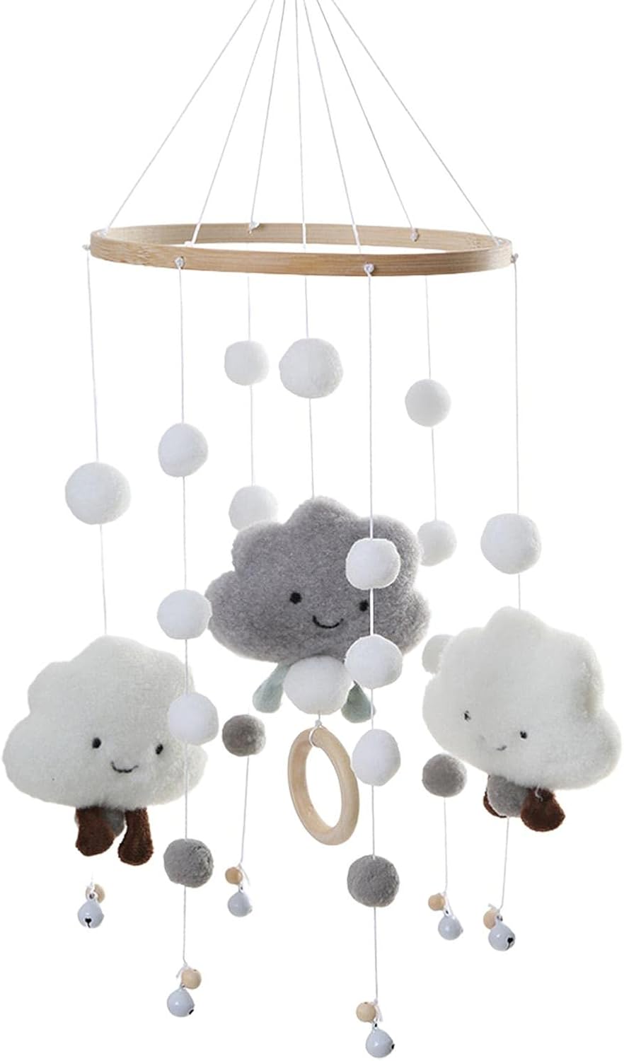 Cute Baby Crib Mobile, Felt Cloud Baby Crib Hanging Rotating Toys, Baby