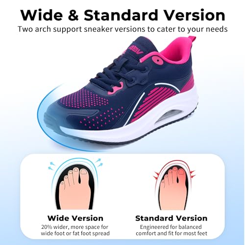 GyeBea Womens Wide Walking Shoes Arch Support Plantar Fasciitis Shoes Wide Orthotic Tennis Sneakers for Pain Relief RoseBule Size 8 by GyeBea - Used condition - Image 3
