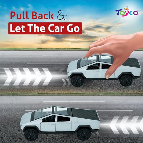 Image of toyco Cybertruck Die-Cast Mini Toy Car for Kids - 1:36 Scale Metal Model with Pull-Back Action, Lights & Sound, Openable Doors - Premium Unbreakable Small Toy Cars for Boys & Girls- Grey | Age 2+