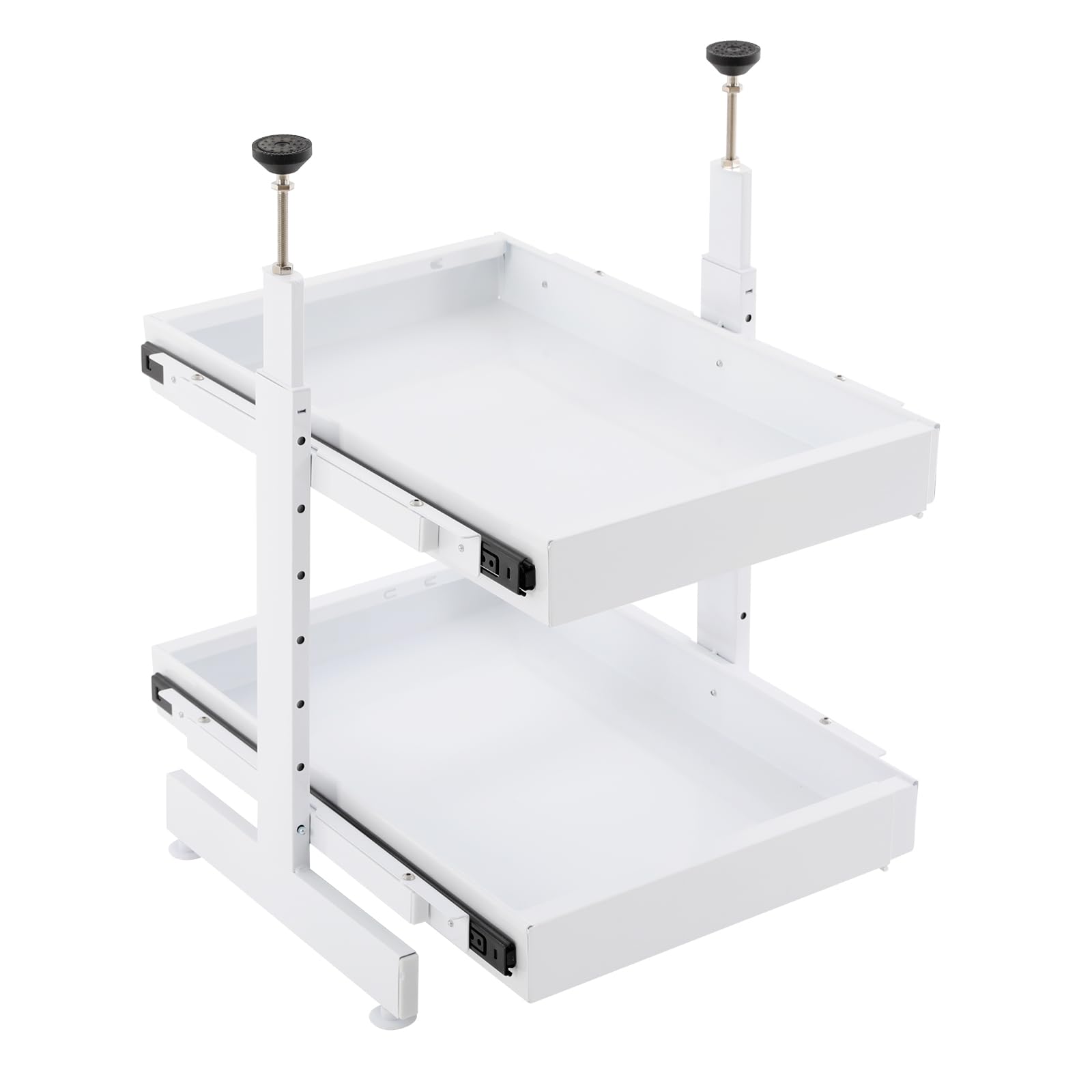 Küchen organizer | Organizer küche | Schubladen | Ausziehbarer Schrankorganizer | 2-stufig | Höhen- & Längenverstellbar | 10 kg Tragkraft pro Ebene | Platzsparend für Küche & Bad