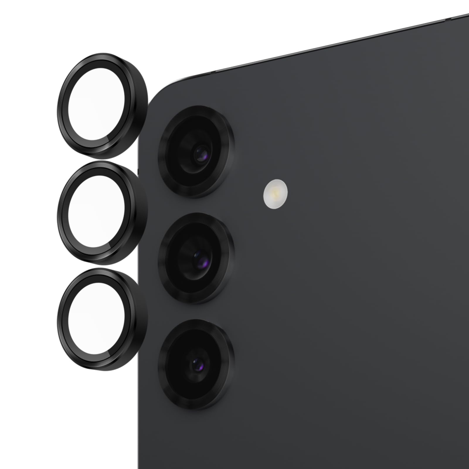 Case-Mate Samsung Galaxy S25 Camera Lens Protector with Black Aluminum Rings - Double Tempered Glass, Durable Anti-Scratch - Ultra HD View with Night