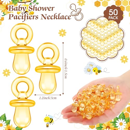 Image of Thyle 51 Pcs Mini Pacifier Baby Shower Game Sign Sweet As Can Bee Decor Yellow Bee Theme Hunt Include Wooden Hunt Sign and 50 Acrylic Pacifier for Honey Party Baby Shower Game Gender Reveal Decor