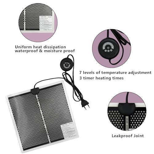 PeSandy Terrarium Heizmatte, Reptil Heizmatten mit 7 Knöpfen zur Temperatureinstellung für Reptilien Schildkröte Schlange Eidechse Gecko Frosch Einsiedlerkrebs, 28x28CM Reptilien Heizkissen