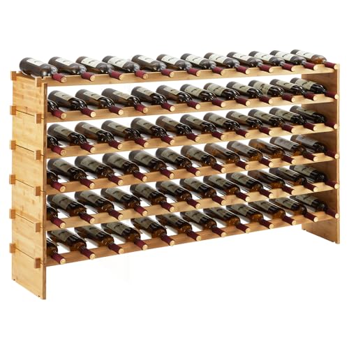 GOCAPTAIN Wine Rack Bamboo Stackable, Bottle Holder Wine Racks Free Standing Storage Display Shelf for Kitchen Cellar Dining Room, Free Tools Assembly