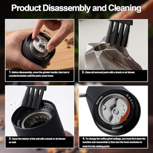 Image of Premium Manual Coffee Grinder - 5-Axis CNC Stainless Steel Burr & Solid Aluminum Body Hand Coffee Mill - Adjustable Setting, Portable Hand Crank Grinder with Wooden Handle