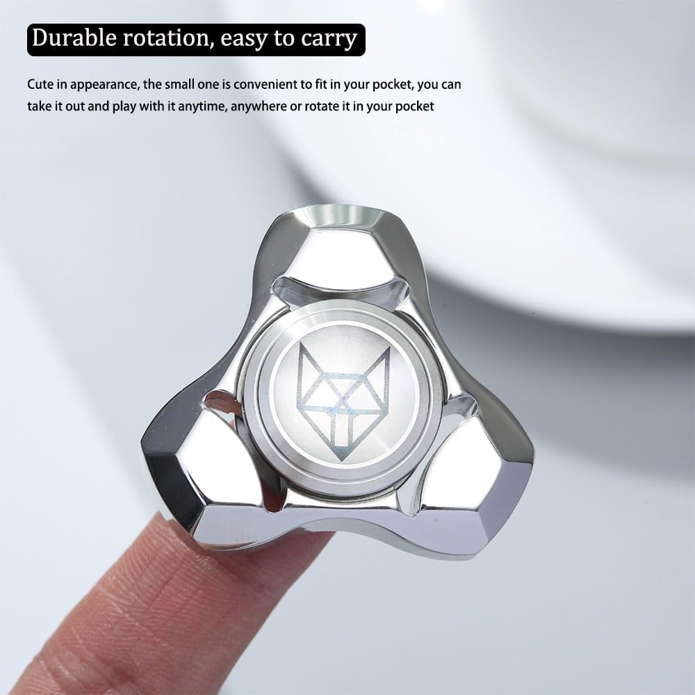 Metal Fidget Spinner Toys for Adults, Stainless Steel Small Mini Fox Hand Gyro Spinning Toys, Silent Premium Bearing,Autism Sensory ADHD Anxiety Focus Meditation Break Bad Habits (Blue)