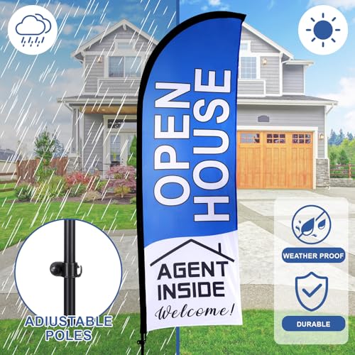 Buryeah 4 Pack Open House Flags Signs for Real Estate Agents 7x5.4 Ft Feather Flag Sign with Flagpole Ground Stake Portable Bag Real Estate Flags Opening Signs Banner Set for Business (Blue) - Image 7