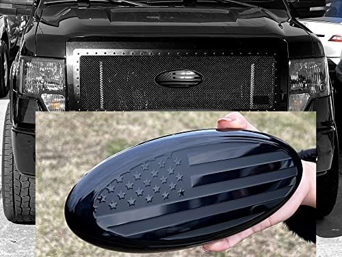 Image of 9 inch Front Grille Tailgate Rear American Black Flag Emblem 9 inchX3.5 inch Oval Decal Badge Nameplate for F150, F250, F350, Range (9 inch, Black)