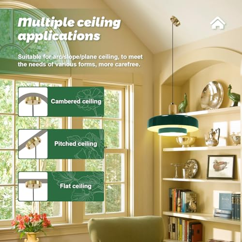 Image of Mid-Century Pendant Light Kitchen Island Chandelier Light Fixture Vintage Small Ceiling Light with 2-Tiers Metal Shade for Dining Room Living Room (Green, 2 Pack)