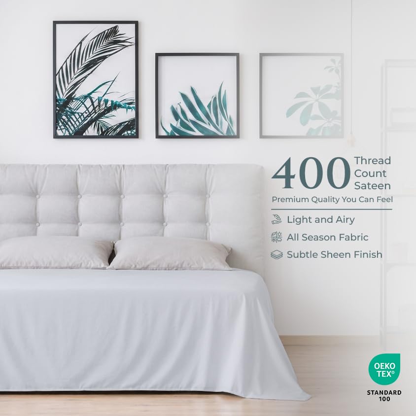 Image of Royale Linen 400 Thread Count 100% Cotton Flat Sheets Only - Cooling Bed Sheet - Full Flat Sheets Sold Separately - Luxury Sateen Weave - Breathable & Super Soft Top Sheet Only (Full, Spanish Silver)