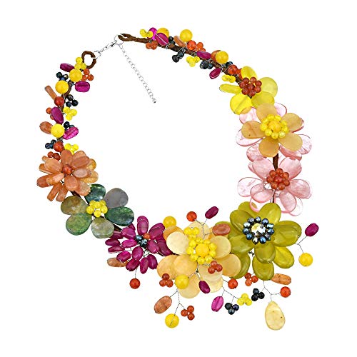 Aeravida Festive Yellow Flower Garden Of Colorful Natural Stones And Pearls Floral Fashion Statement Necklace #TOP1