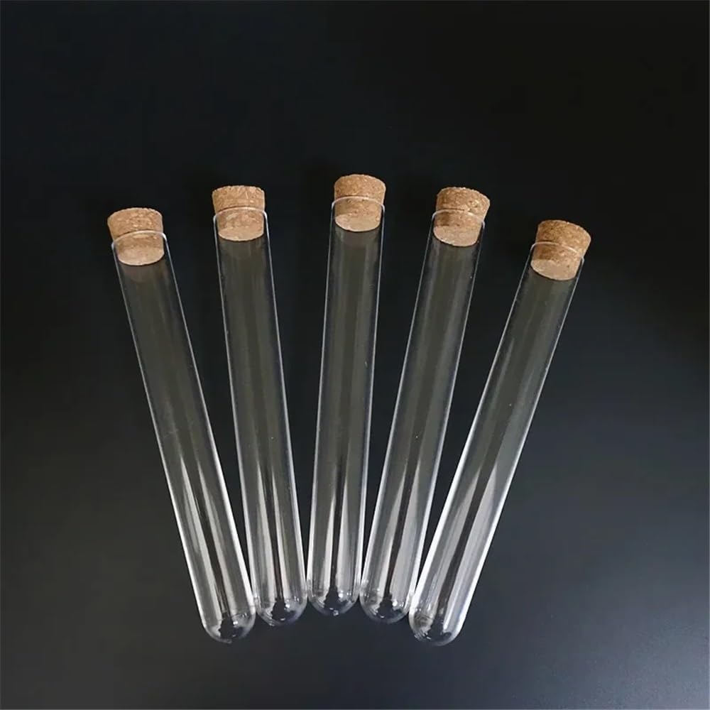 Instrumentos y Equipos de Laboratorio Tubos de ensayo de plástico transparente de fondo redondo con tapón de corcho for cristalería de laboratorio, de 10 a 100 unidades, de 20 x 150 mm.(100pcs)