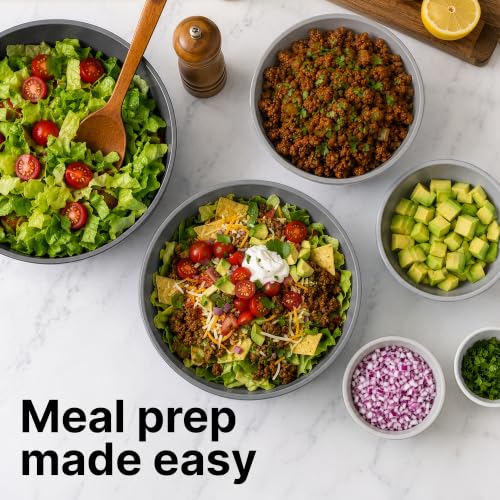 Image of Zulay Kitchen 12 Piece Plastic Nesting Mixing Bowls with Lids - Colorful Microwave & Freezer Safe Gray Ombre Set