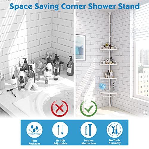 Tension Shower Caddy, Rustproof 4 Tier Abs Basket Shelves With Stainless Steel Tension Pole, 56 To 125 Inch Adjustable Shower Rack For Inside Shower,Bathroom,Bathtub,Restroom Floor Standing Rack #TOP4