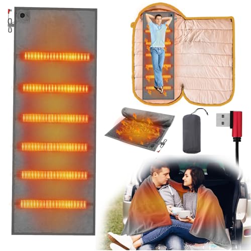 PANGTIKU Heated Sleeping Bag Liner - USB Battery Operated Heated Sleeping Bag Velvet Flannel Pad for Camping Electric Warm Tent Heater, No Battery (Dark Grey, 72 * 28)