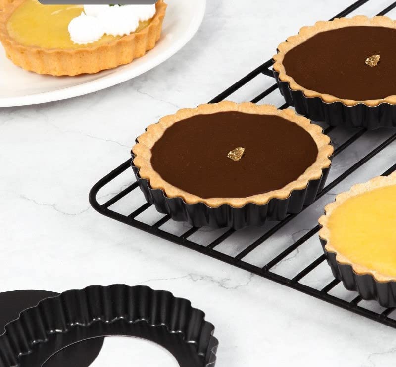 Hsyadazi Lot De 6 Mini Moules à Tartelette Antiadhésifs Fond Détachable 10cm - Acier Carbone