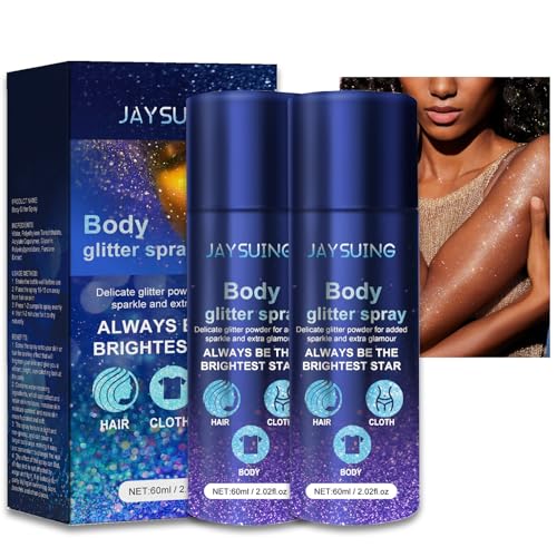 Body Glitter Spray – 2 unidades spray de purpurina para cuerpo, cara, pelo, ropa, maquillaje brillante, resistente al agua, larga duración, secado rápido, brillo corporal – brillo para festivales de