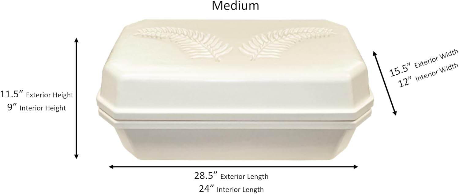 Titan Classic Almond Pet Casket with Cream Interior, Large, Rectangular, Waterproof, Soft Pillow, Fern Leaf Engraving