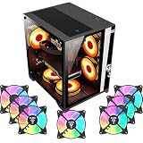 Kit Gabinete Gamer CLANM Grodd Night com 7 Fans RGB Inclusos, Vidro Temperado, Micro ATX Mini ITX, Airflow Alto, GPU 320mm, Preto
