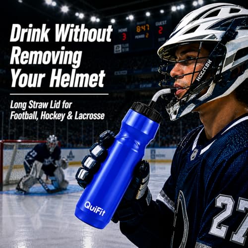 QuiFit Lacrosse Water Bottle with Long Straw