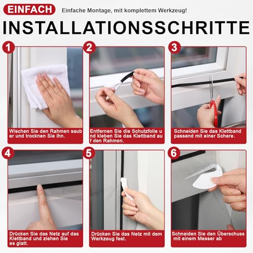 ZUIYIN Fliegengitter für Fenster - 150x180cm - Ohne Bohren Insektenschutz Fenster Zuschneidbar mit Starker Klettband Fliegennetz & Mückennetz für Fenster