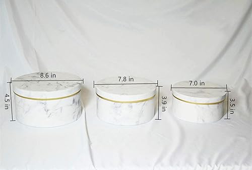 Miniatura 7 de BBJ WRAPS Caja de papel de flores de mármol vintage Cajas redondas de floristería para ramo con tapas Set3 (SML) (blanco)