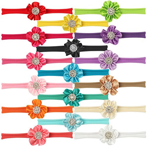 XIMA Baby Girl Nylon Headband Flower Baby Headbands Stretch Headbands for Baby Toddler Girls Bows Hairbands (Diamond flower nylon headbands-17pcs)