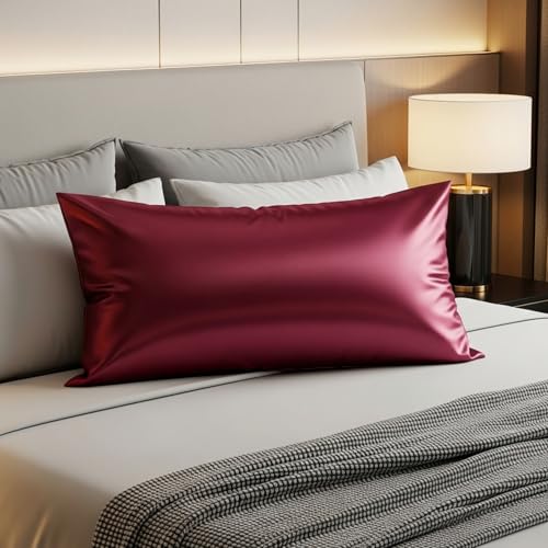 Image of Satin Pillow Covers Pack of 2 Set (28 x 18 Inch) (Maroon)