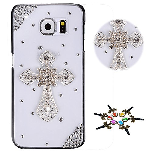 STENES Sparkle Case Compatible with Samsung Galaxy J7 V/Galaxy J7 Perx/Galaxy J7 Sky Pro/Galaxy J7 2017 - Stylish - 3D Handmade Cross Crystal Cover - Silver