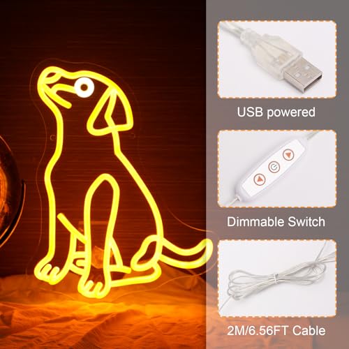 Image of Golden Retriever Neon Sign, Cute Dog Neon Light for Wall Decor, Dimmable Animal Sign for Kid Room Pet Shop Bedroom Home Party Decor (Yellow)